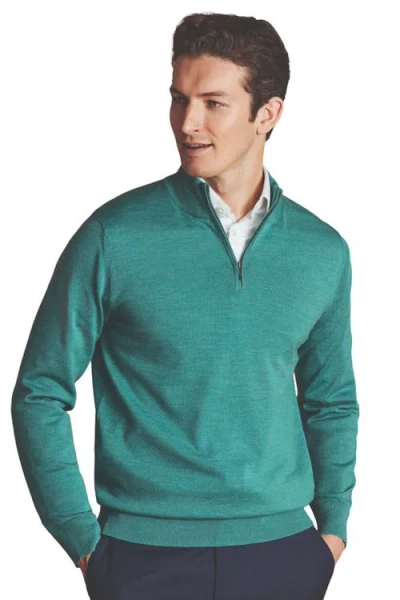Charles Tyrwhitt Pure Merino Zip Neck Sweater In Multi