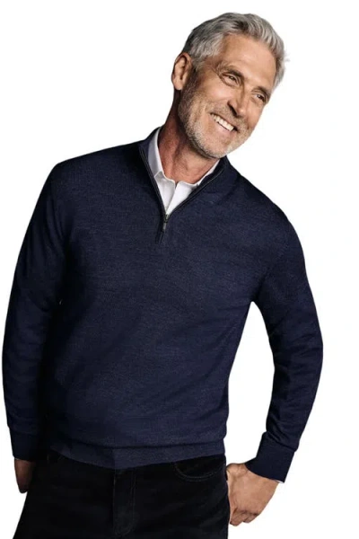 Charles Tyrwhitt Pure Merino Zip Neck Sweater In Ink Blue