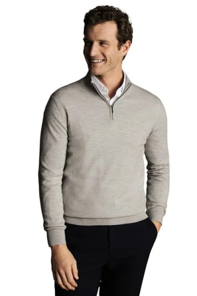 Charles Tyrwhitt Pure Merino Zip Neck Sweater In Silver Grey