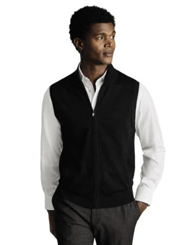 Charles Tyrwhitt Pure Merino Zip Vest In Black