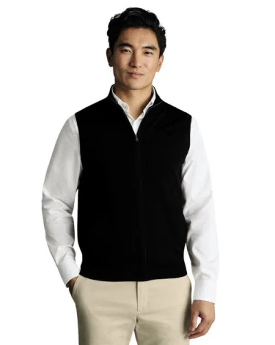 Charles Tyrwhitt Pure Merino Zip Vest In Black