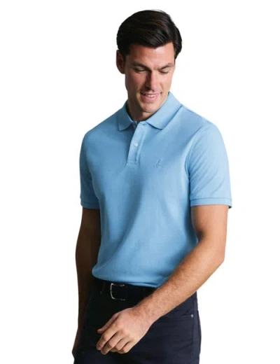 Charles Tyrwhitt Short Sleeve Cotton Stretch Pique Polo In Blue