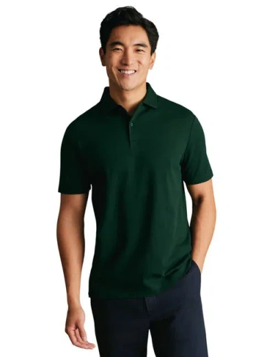 Charles Tyrwhitt Short Sleeve Cotton Stretch Smart Pique Polo In Green