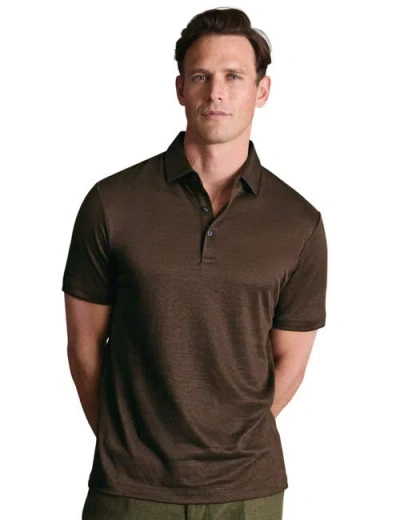 Charles Tyrwhitt Short Sleeve Linen Polo In Brown