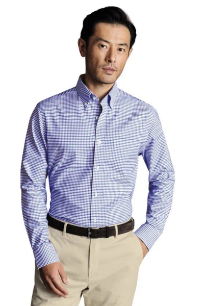 Charles Tyrwhitt Slim Fit Button-down Collar Non-iron Stretch Check Oxford Shirt In Cornflower Blue