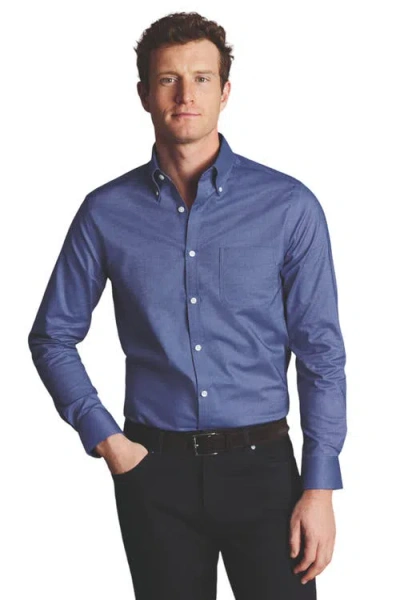 Charles Tyrwhitt Slim Fit Button-down Collar Non-iron Stretch Oxford Shirt In Cobalt Blue