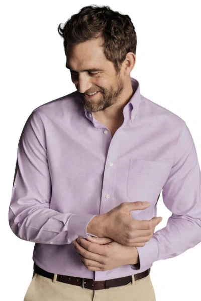 Charles Tyrwhitt Slim Fit Button-down Collar Non-iron Stretch Oxford Shirt In Purple