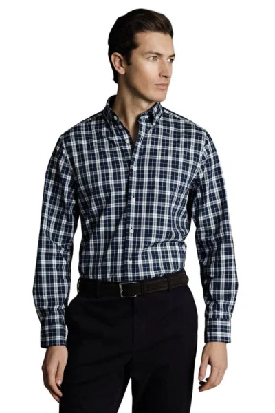 Charles Tyrwhitt Slim Fit Button-down Collar Non-iron Stretch Poplin Check Shirt In Blue