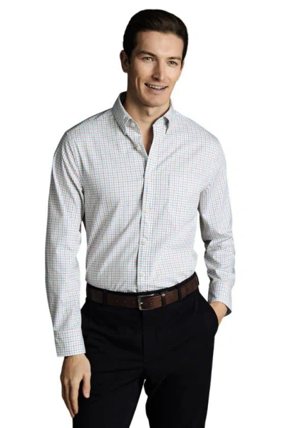 Charles Tyrwhitt Slim Fit Button-down Collar Non-iron Stretch Poplin Check Shirt In Coral Pink