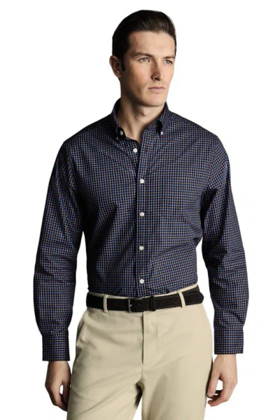 Charles Tyrwhitt Slim Fit Button-down Collar Non-iron Stretch Poplin Check Shirt In Gold