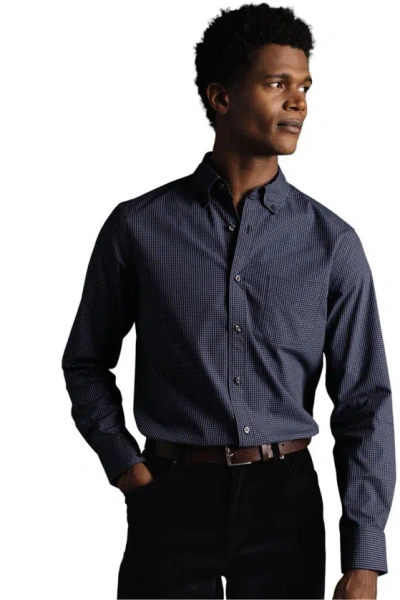 Charles Tyrwhitt Slim Fit Button-down Collar Non-iron Stretch Poplin Mini Gingham Shirt In Indigo Blue