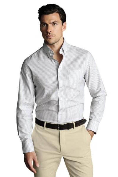 Charles Tyrwhitt Slim Fit Button-down Collar Non-iron Stretch Stripe Oxford Shirt In Silver Grey