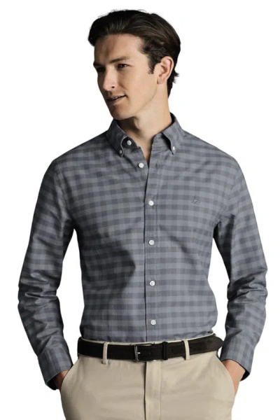 Charles Tyrwhitt Slim Fit Button-down Collar Washed Oxford Gingham Shirt In Flint Grey