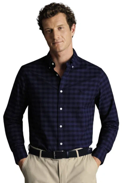 Charles Tyrwhitt Slim Fit Button-down Collar Washed Oxford Gingham Shirt In Ink Blue
