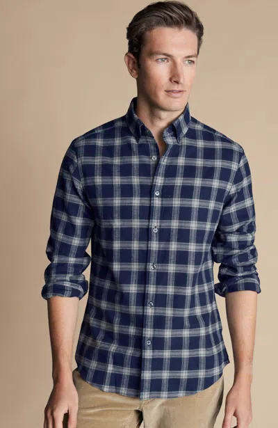 Charles Tyrwhitt Slim Fit Button-down Collar Brushed Flannel Check Shirt In French Blue