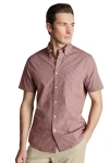 Charles Tyrwhitt Slim Fit Light Button-down Collar Non-iron Stretch Poplin Mini Gingham Short Sleeve Shirt In Light Coral Pink