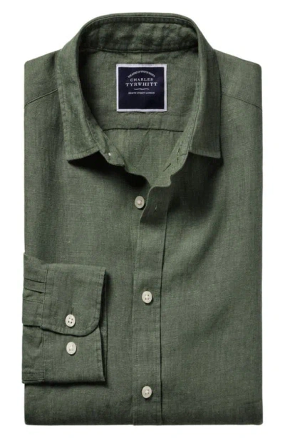 Charles Tyrwhitt Slim Fit Linen Dress Shirt In Green