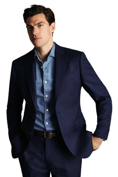 Charles Tyrwhitt Slim Fit Natural Stretch Birdseye Suit Jacket In Indigo Blue