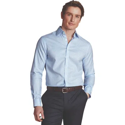 Charles Tyrwhitt Triple Check Non-iron Twill Slim Fit Shirt Single Cuff In Sky Blue