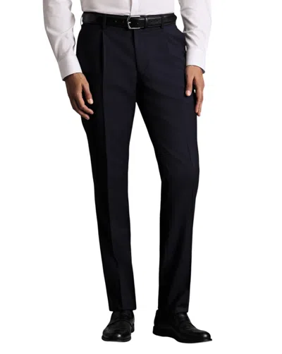 Charles Tyrwhitt Wool Stretch Slim Fit Pleated Pants In Black