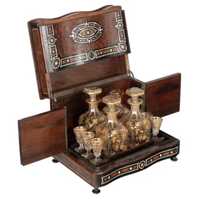Pre-owned Charles-guillaume Diehl 19th Century French Marquetry Tantalus Cordial Decanter Set In Brown