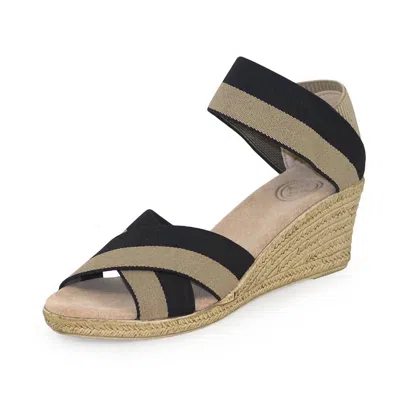 Charleston Shoe Co. Cannon Tan/black Wedge Sandal In Black/tan Mix In Multi