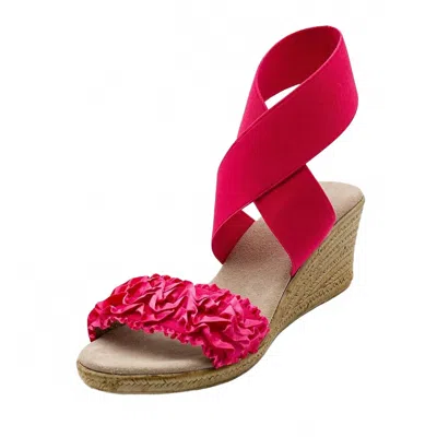 Charleston Shoe Co. Carolina Satin Ruffle Wedge Sandal In Flamingo In Pink