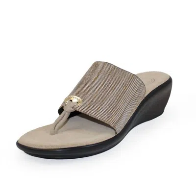 Charleston Shoe Co. Hilton Beige Metallic Thong Wedge Sandal In Gray