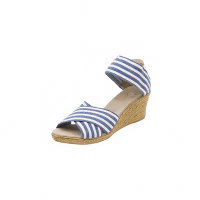 Charleston Shoe Co. Women's Cannon Wedge Sandals In Navy/white Stripe In Blue