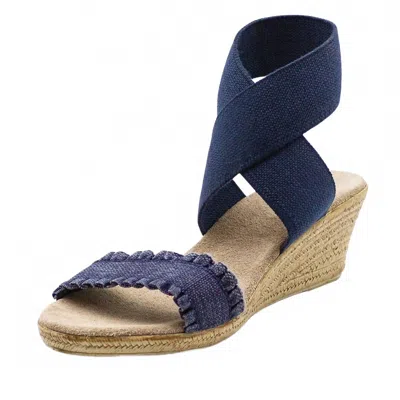 Charleston Shoe Co. Women's Carolina Linen Ruffle Wedge Sandal In Navy In Blue