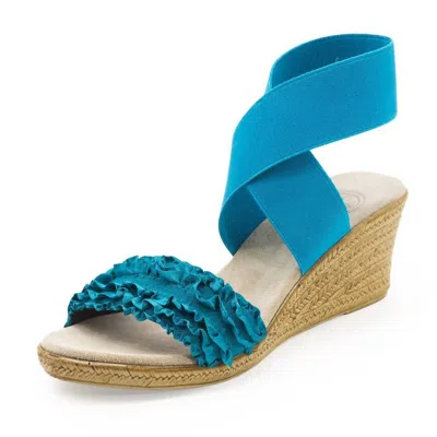 Charleston Shoe Co. Women's Carolina Satin Ruffle Wedge Sandal In Turquoise In Blue