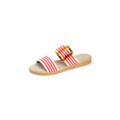 Charleston Shoe Co. Women's Hunter Sandals In Pink Linen Stripe In Multi
