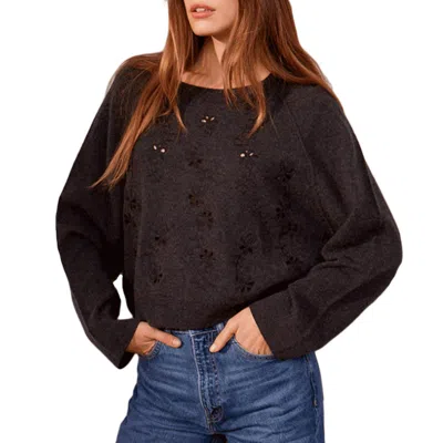 Charli Miriam Embroidered Wool Sweater In Dark Grey Melange In Black