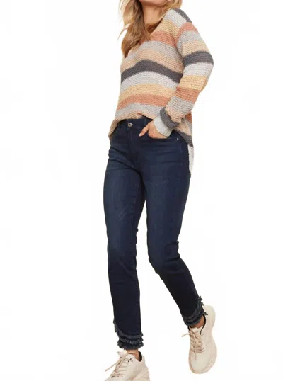 Charlie B 3 Row Fringe Hem Jeans In Blue/black