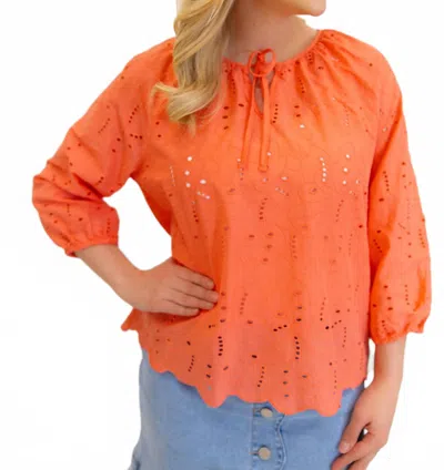 Charlie B 3/4 Raglan Sleeve Blouse With Ties At Notch Neckline In Orange