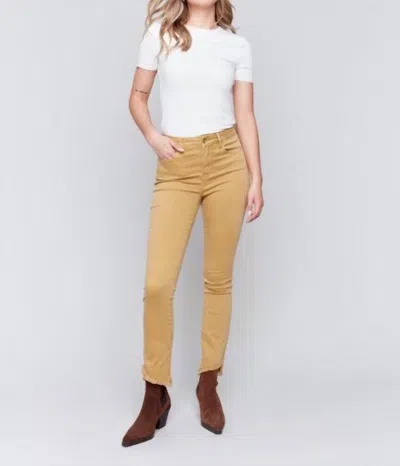Charlie B Asymmetrical Bootcut Twill Hem Pants In Yellow In Brown