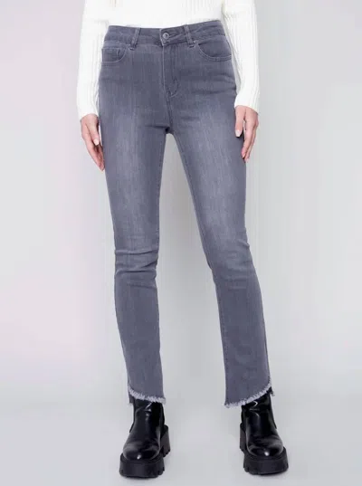 Charlie B Asymmetrical Hem Bootcut Jean In Medium Grey In Gray