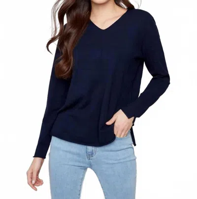Charlie B Basic Long Sleeve V-neck Sweater In Navy In Blue