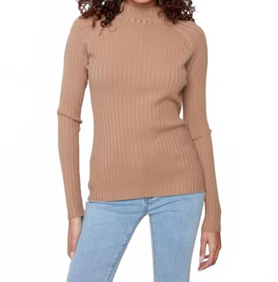 Charlie B Mock Neck Sweater With Animal Print Sleeve Details In Black In Brown