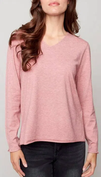 Charlie B Basic V-neck Knit Sweater In Woodrose In Multi