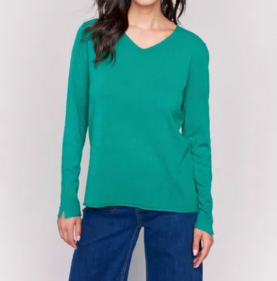 Charlie B Basic V-neck Sweater In Forest In Green