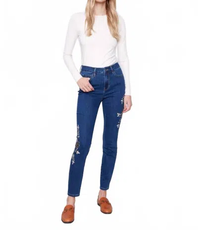 Charlie B Beaded Embroidered Skinny Jeans In Indigo In Blue
