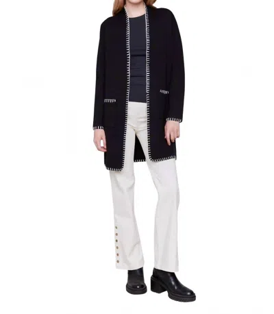 Charlie B Blanket Stitch Long Cardigan In Black