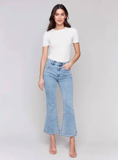 Charlie B Blanket Stitch Straight Leg Jeans In Light Blue