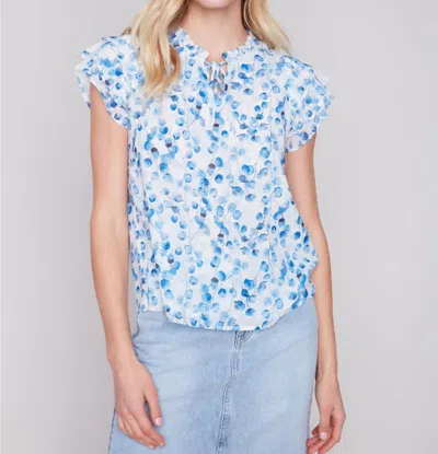 Charlie B Blueberry Ruffle Sleeve Top In Riviera Blue