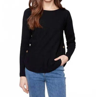 Charlie B Boat Neck Sweater With Buttons In Black