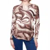 Charlie B Boat Neck Sweater With Side Buttons In Swirls In Multi