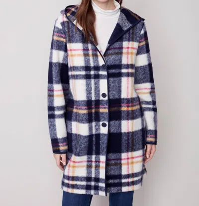 Charlie B Boiled Wool Hooded Jacket In Navy In Blue