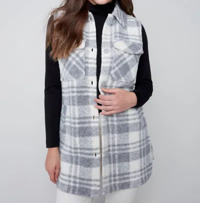 Charlie B Boiled Wool Long Paid Vest In Light Grey In White