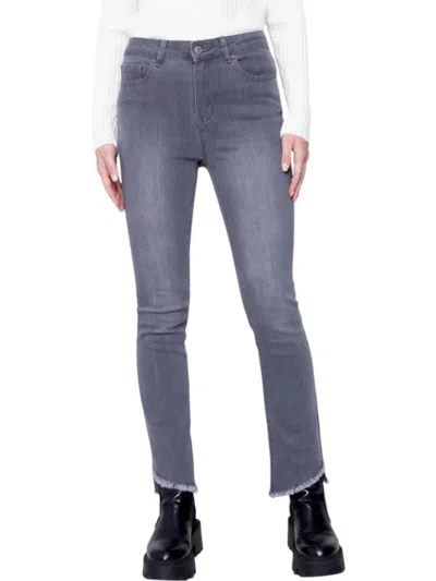 Charlie B Bootcut Jeans With Asymmetrical Fringed Hem In Medium Grey